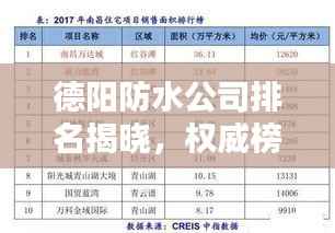 德阳防水公司排名揭晓,权威榜单,优质企业一览无余!